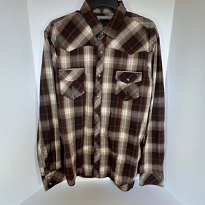 7 Diamonds XL Brown Plaid Long Sleeve Western Snap Front Shirt Menswear‎